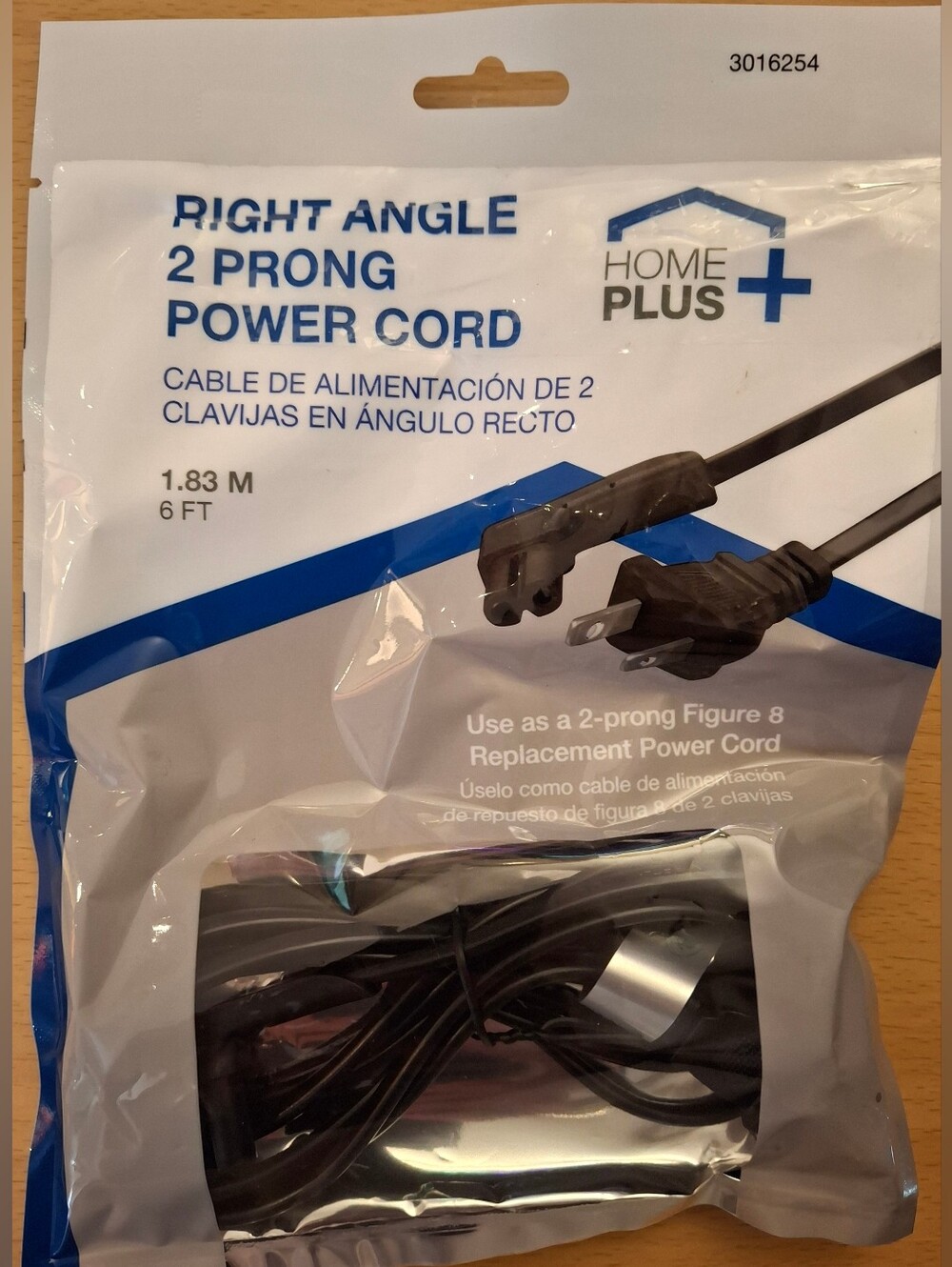 Home Plus+ Right Angle 2-Prong to Figure 8 Power Cord 6 ft Black